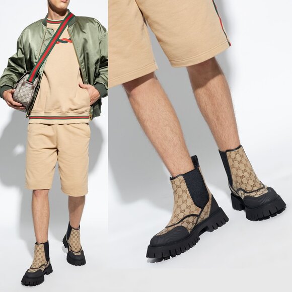 GUCCI BOOTS MENS GG CANVAS CHELSEA COMBAT w LUG SOLE sz 9 / 9.5 US main image 12